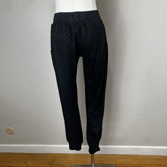 Terez Joggers Pants Foil Snakeskin Printed Black Drawstring Modal Size XS - Picture 5 of 11